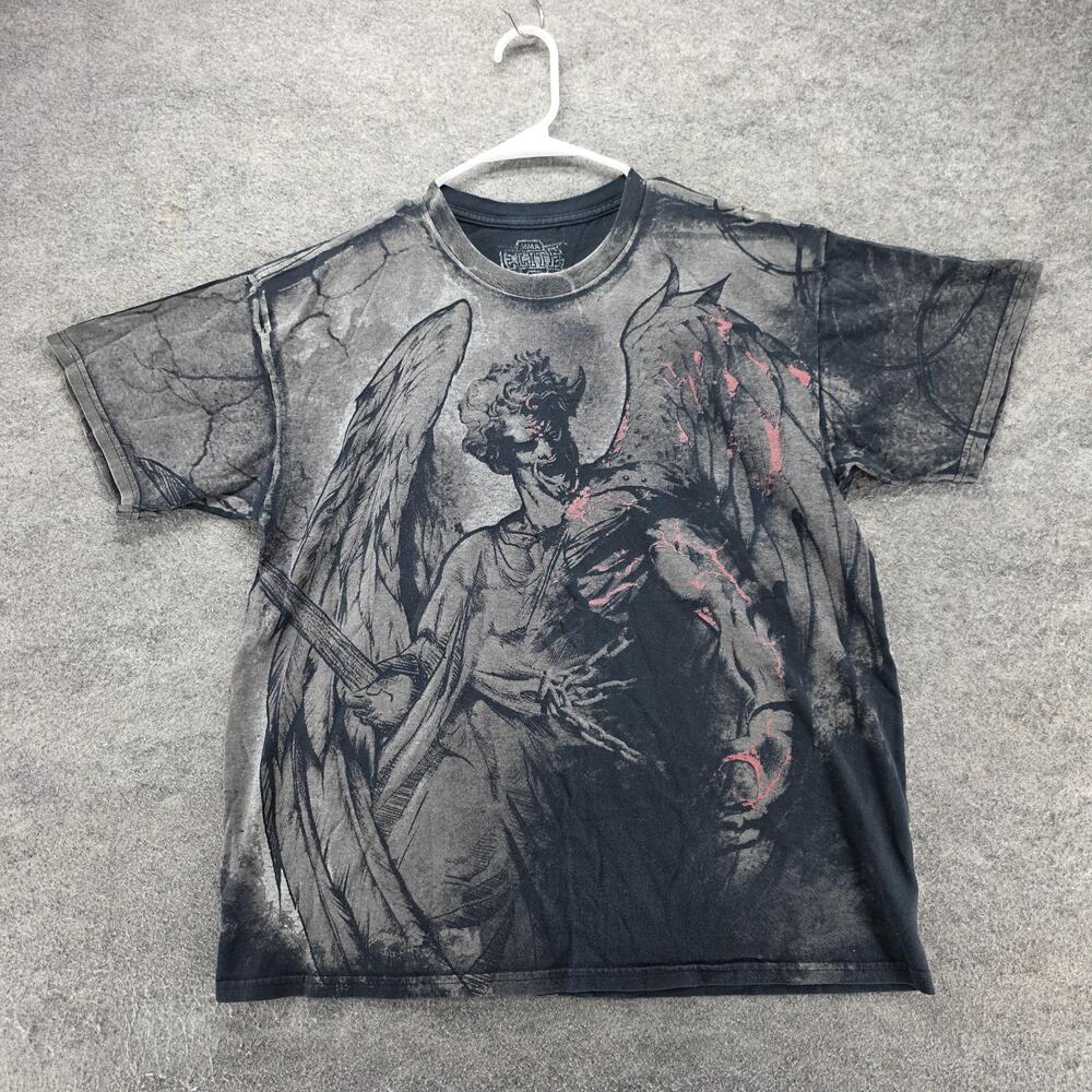 MMA Elite Angel Graphic Shirt Mens L Black Short Sleeve Crewneck Tagless Gothic